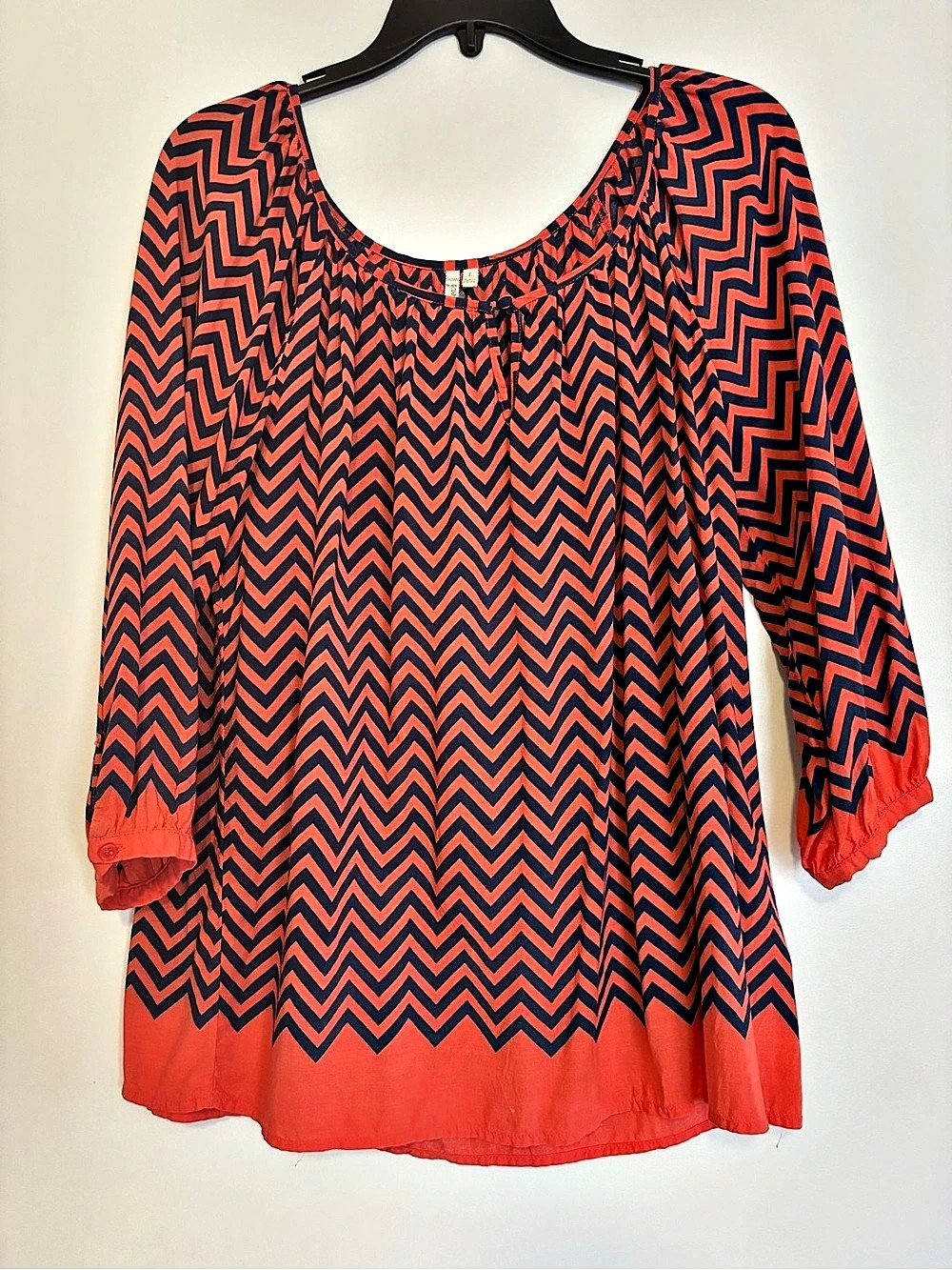 Grand & Greene Chevron Blouse in Orange and Black Size Medium Like New